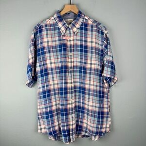 Brooks Brothers‎ Regent Mens XL Red White Blue Short Sleeve Button Linen Shirt